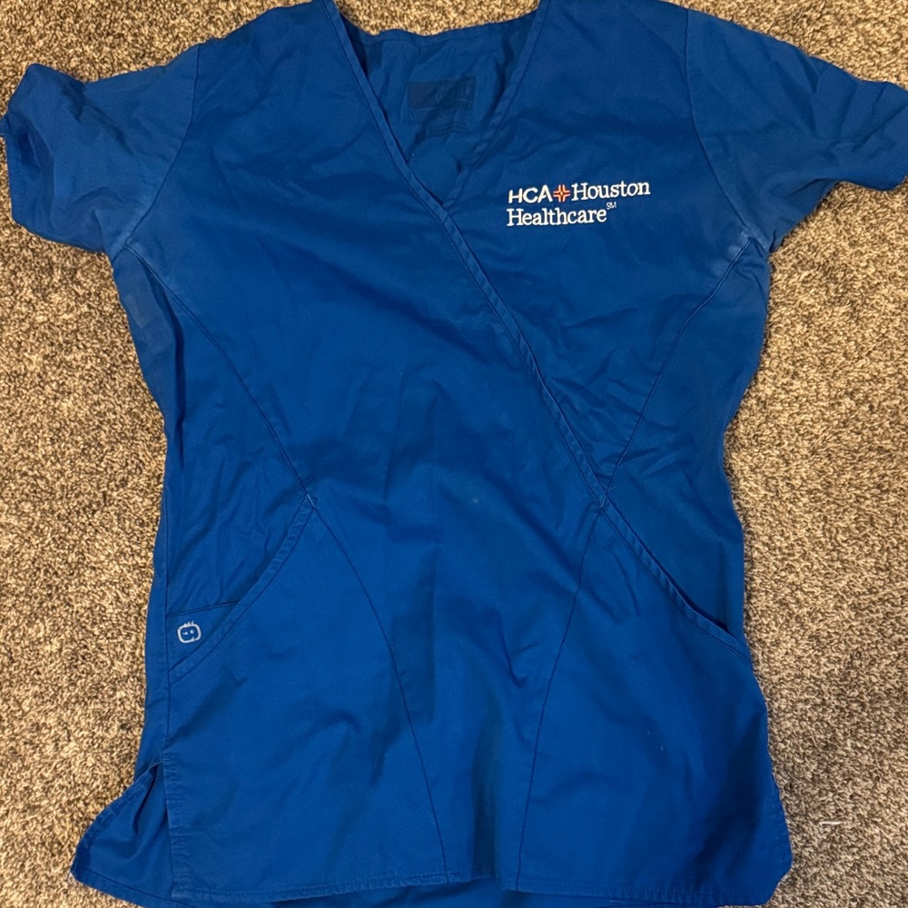 Blue HCA Houston Healthcare Scrub Top